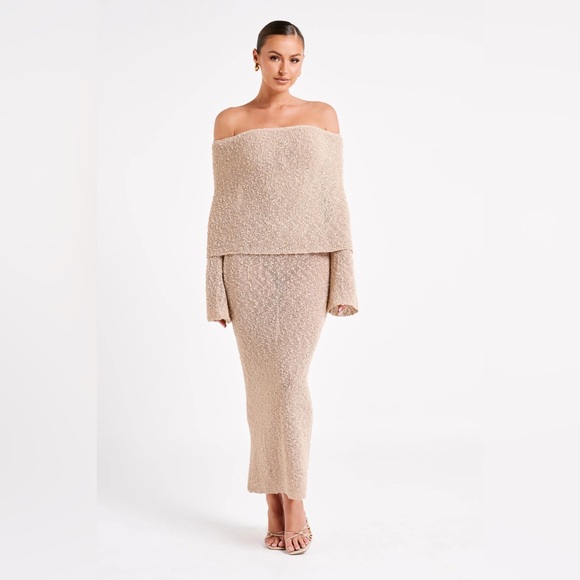 MESHKI Marisol Boucle Off-Shoulder Dress, Wheat - Picture 11 of 13